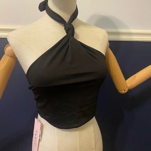 WE FOUND LOVE Knot Front Halter Neck Crop Top in black UK 10 US 6 EU 38 NWT